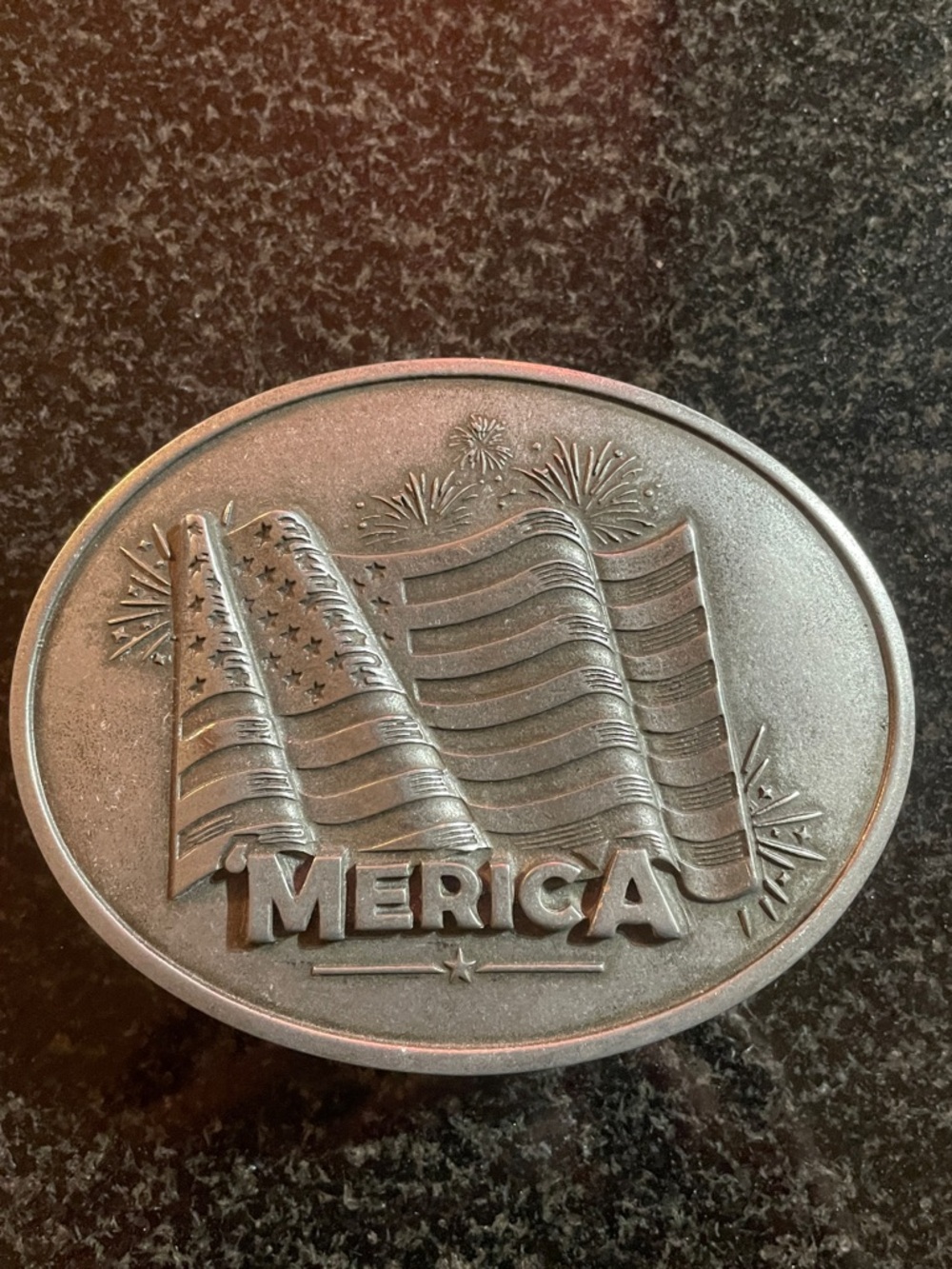 Novelty BevBucke ‘Merica Oval Metal Belt Buckle - Silver Tone